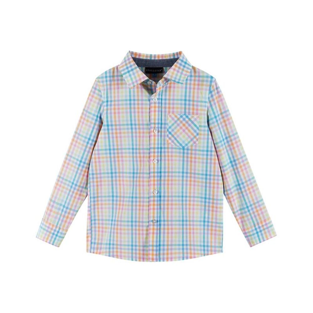 Andy & Evan Boys  Pastel Plaid Shirt, White